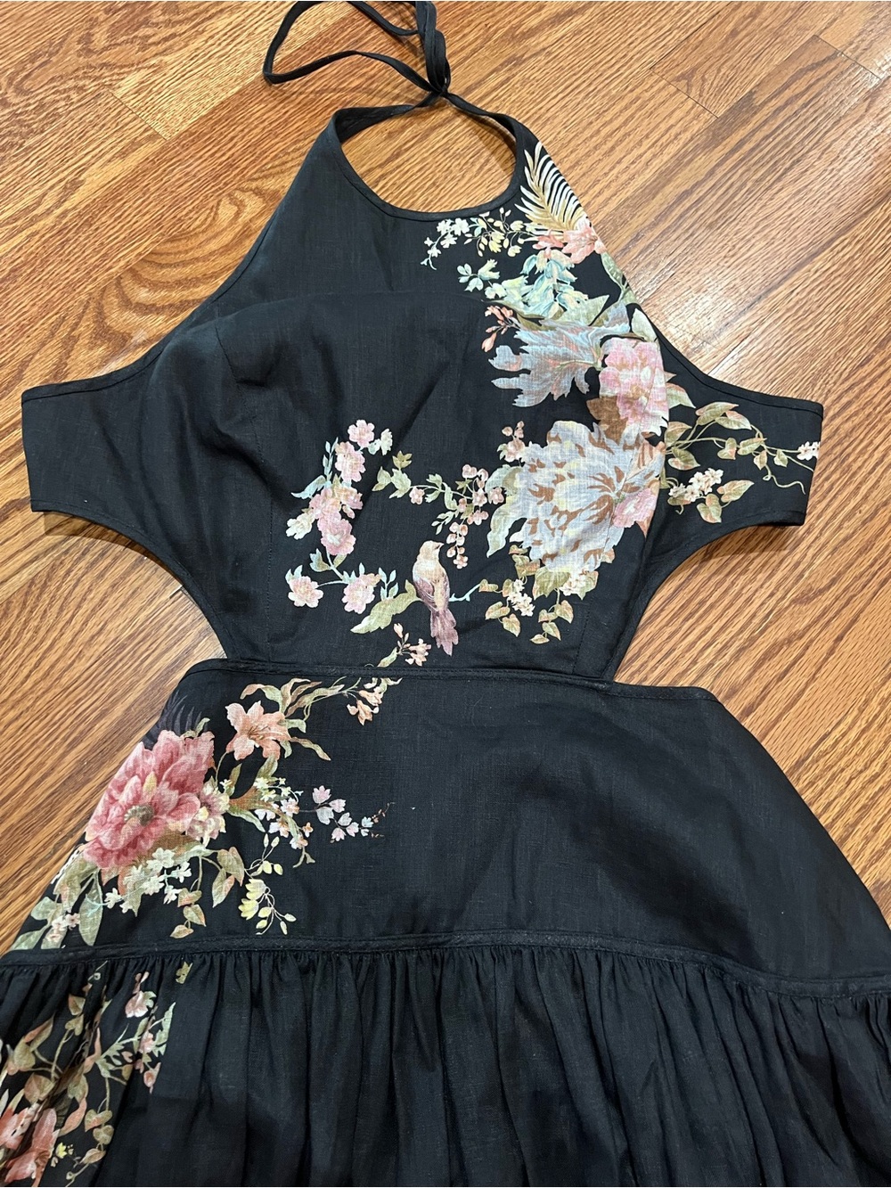 $895 Zimmermann Tallow Halter Midi Dress in Black Multi Floral - Size 3 (US 10) - Picture 10 of 15